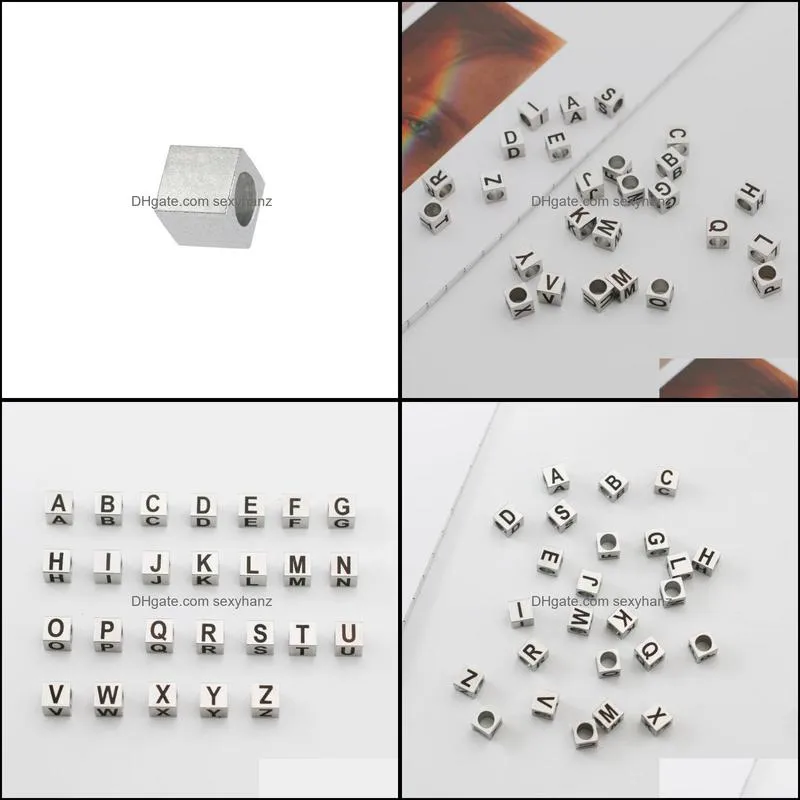 Charms 7x7mm Stainless Steel 26 Letters Square Three-Dimensional Perforated Accessories Bracelet Necklace Pendant