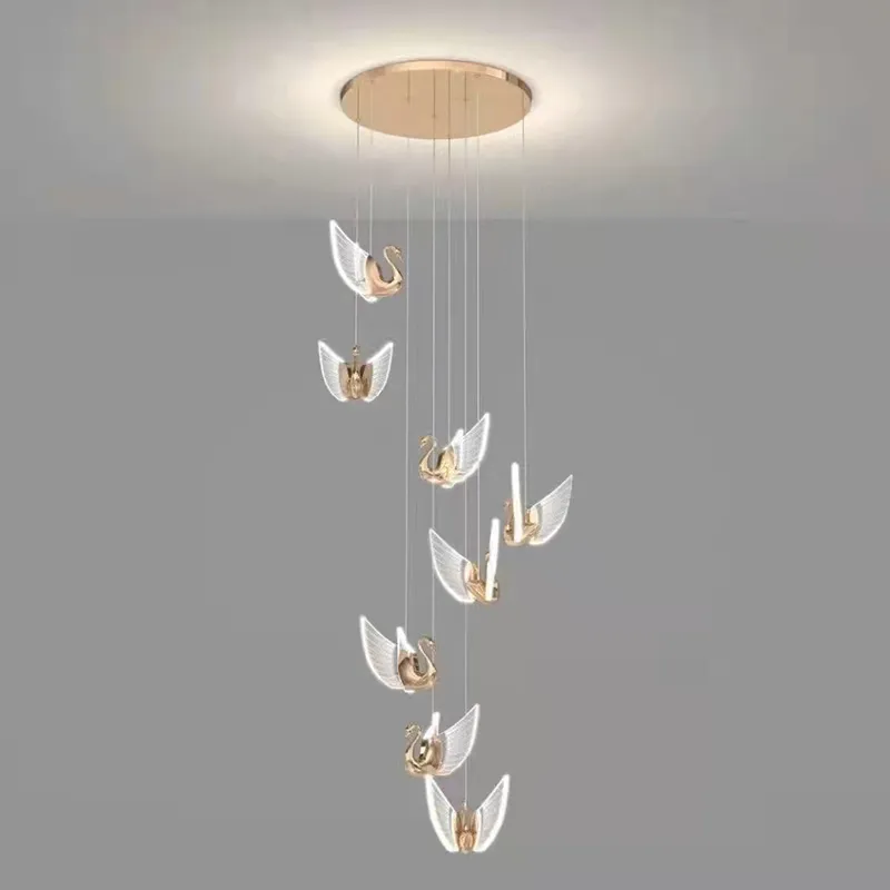 Home Staircase Pendant Lamps Duplex Villa Lobby Bar Lights Creative Simple Modern Light Luxury Living Room Hanging Lamp Decor