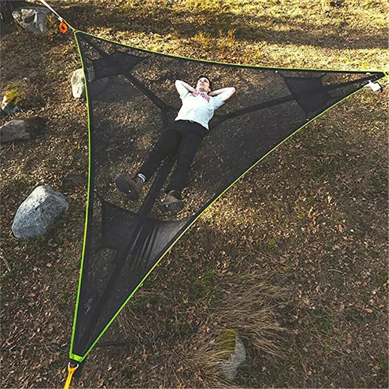 Camp Möbler Multi-Person Hängmatta 3 Point Design Portable Multi-Functional Triangle Aerial Mat för Camping Sova