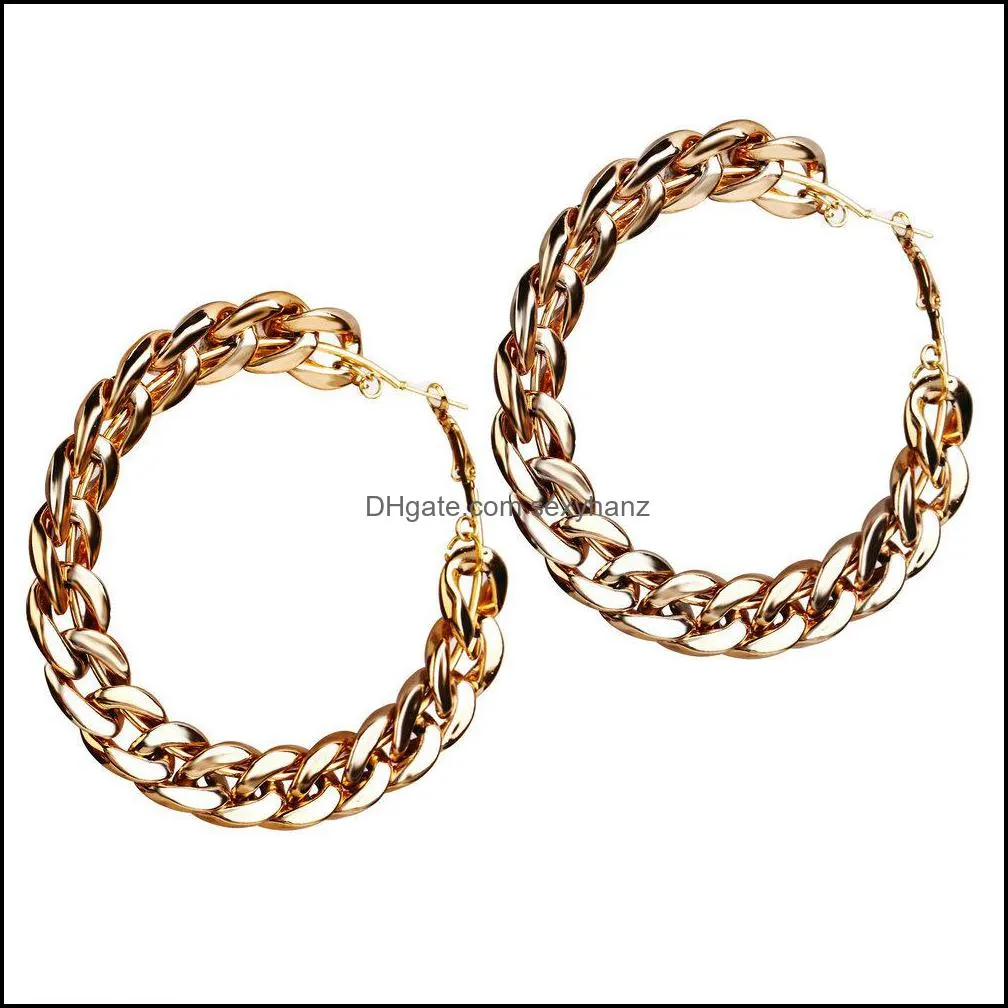 S1414 Hot Fashion Jewelry Chain Earrings Vintage Exaggerated Gold Alloy Chain Hoop Earrings