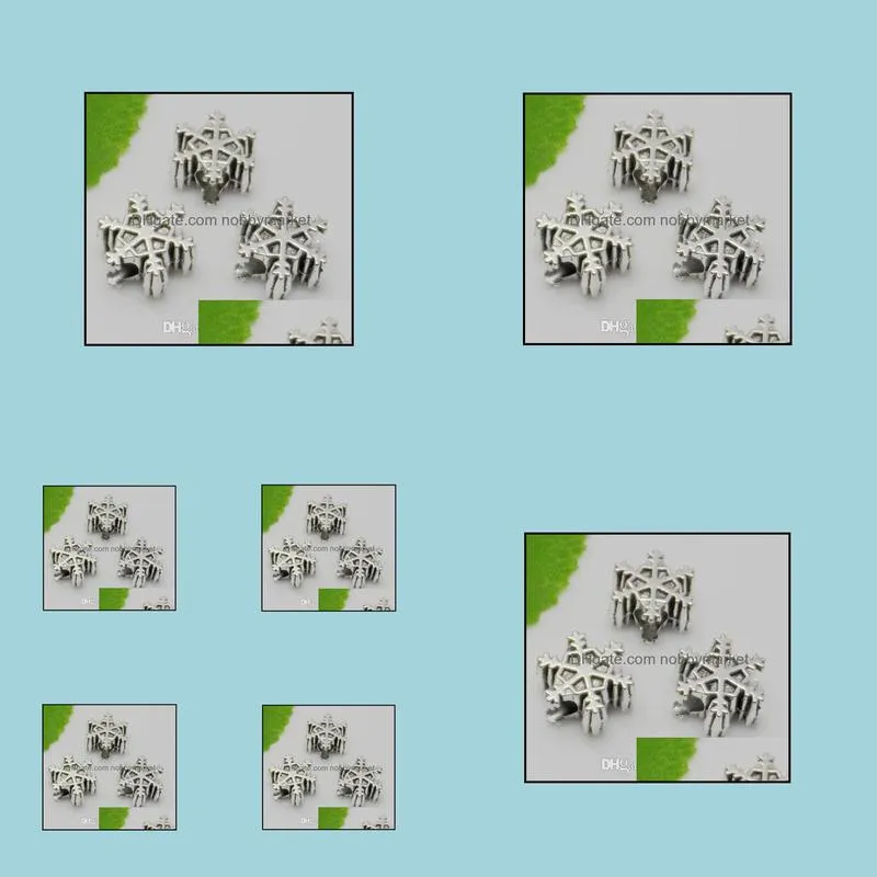 100PCS/lot Tibetan Silver Big Hole Snowflake Spacer Beads charms For Jewelry Making 7x14mm hole 4mm