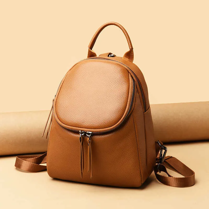Couro genuíno 2021 moda mulheres mochilas feminino mochila vintage para meninas saco de escola bagpack ladies back pack q0528
