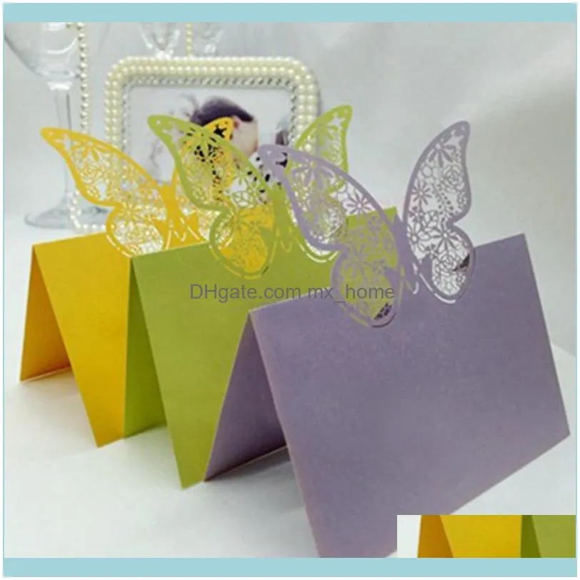 Greeting Cards 100pcs/lot Wholesale Wedding Supplies Butterfly Name Place Card Holder Party Table Wine Glass Event Decoration