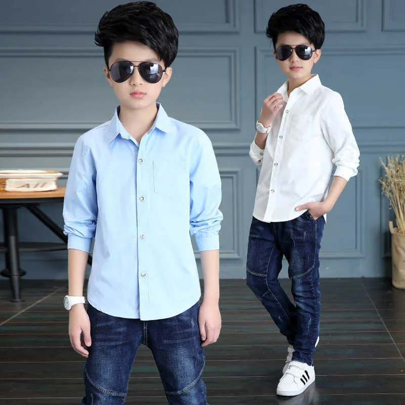 Spring Fashion Cotton Long Sleeve Boys Shirt With Turn Down