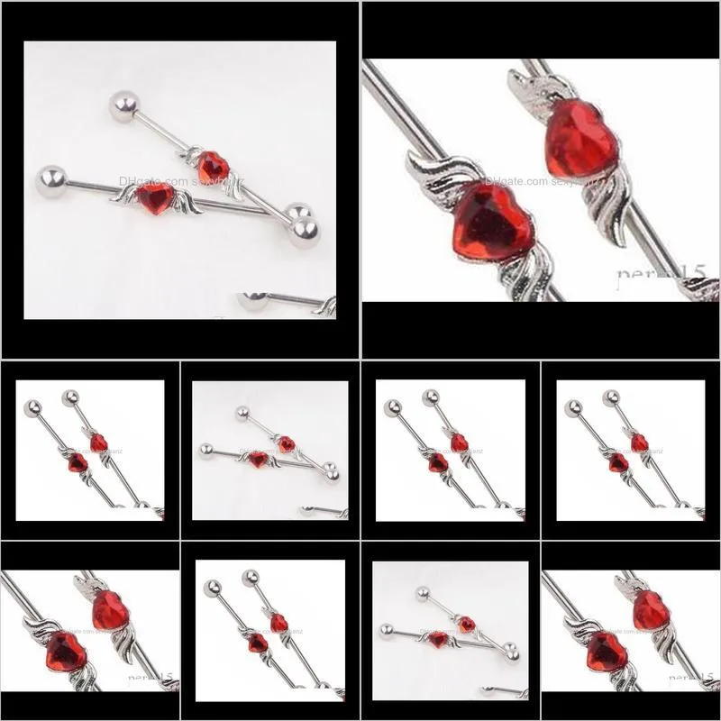 wholesale crazy fashion punk jewelry Long bar earring heart with wings ear industrial piercing