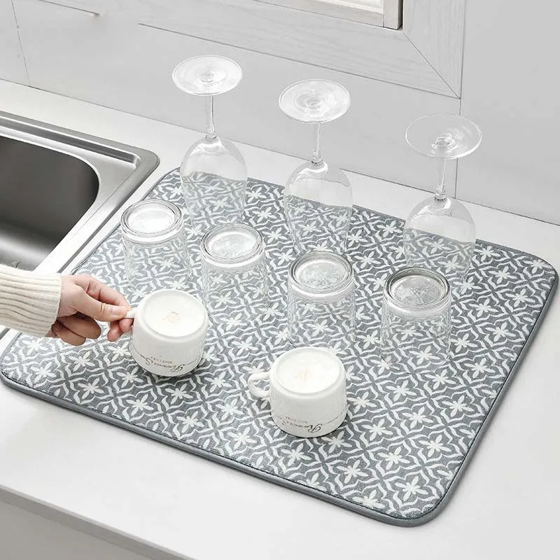 Kitchen Dish Drying Mats for Counter Top Suction Tableware Cup Bowl Drain Pad Dry Matter Control Desktop Placemat Report Mat & Pads