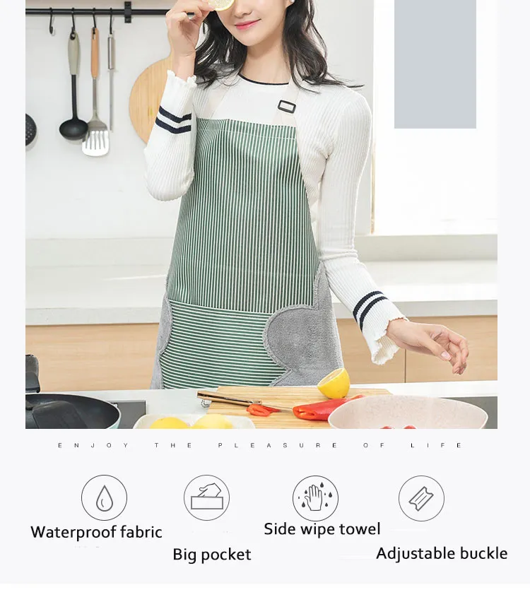 Kitchen apron Adjustable Buckle Side with Hand Towel Pockets for adult women men Waterproof Striped Cooking Baking Cleaning home clothes