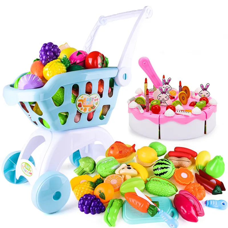 Kids Shopping Cart Cart Grocery Playset Mit Schneiden Von Fruchten Kuchenspielzeug Fur Die Tatkuchenspielzeit Von 20 39 DHgate