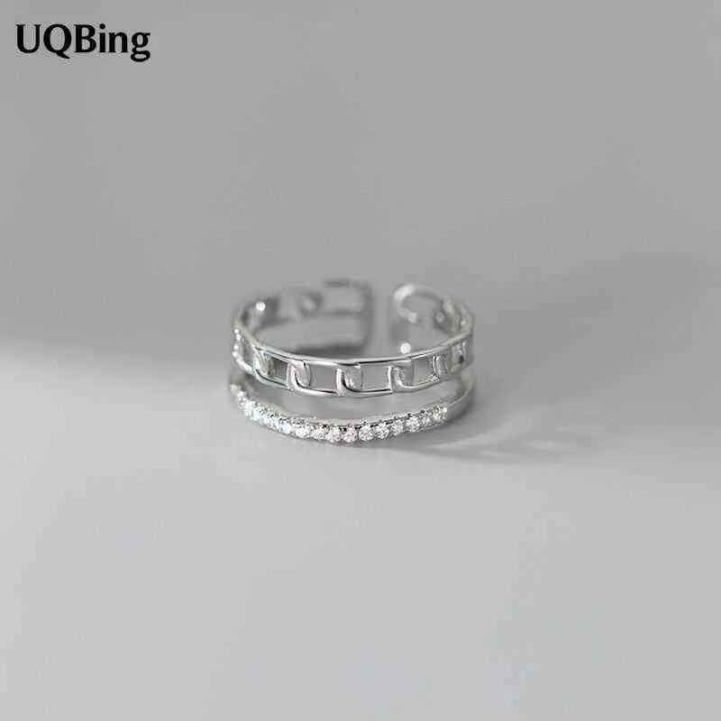 Anelli di misura regolabili aperti Anelli di nozze di cristallo a catena a doppio strato stile punk per le donne Regalo di gioielli in argento sterling 925 G1125