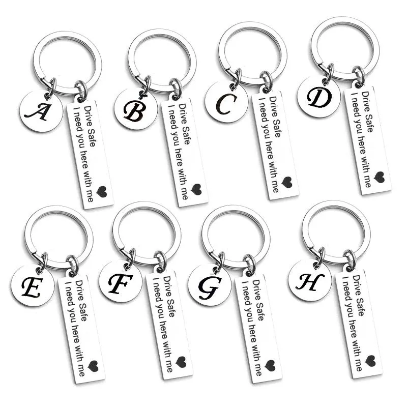 Keychains Drive Safe Keychain A-Z 26 Initials Lettering Men Women Boyfriend Husband Key Chain Birthday Chritsmas Father's Day Gifts