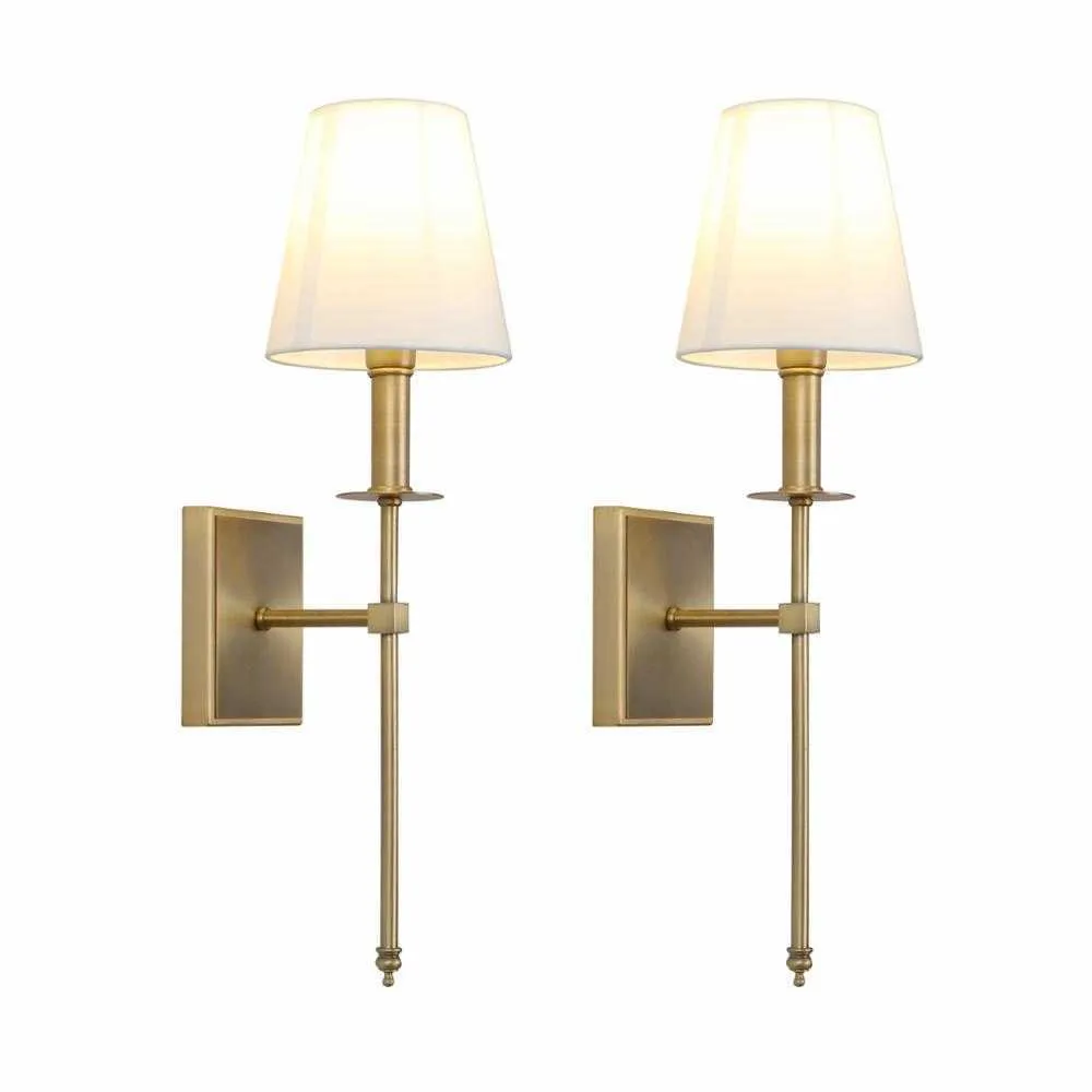 Permo Set med 2 klassisk rustik industriell vägg sconce belysningsarmatur med flared vit textil lampa skugga 210724