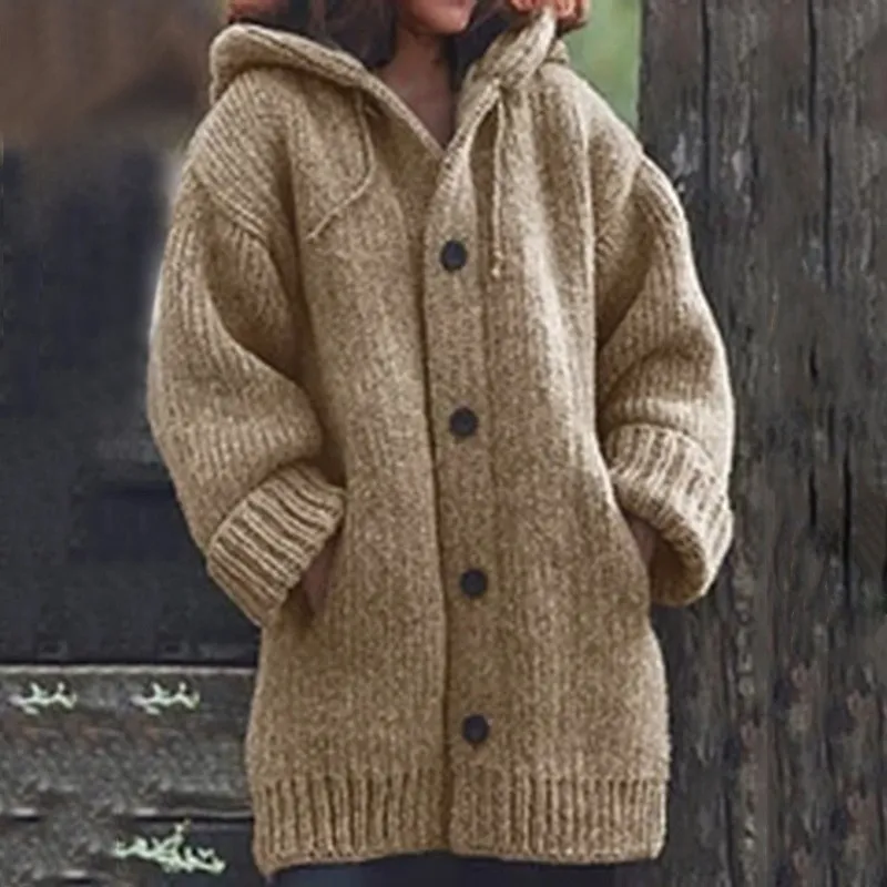 S-5XL Fall Winter Fashion Pure Color Lose Warm Long Sleeve tröja Jacka stor storlek Knit Mid-Längd Hoodie Stora kvinnor