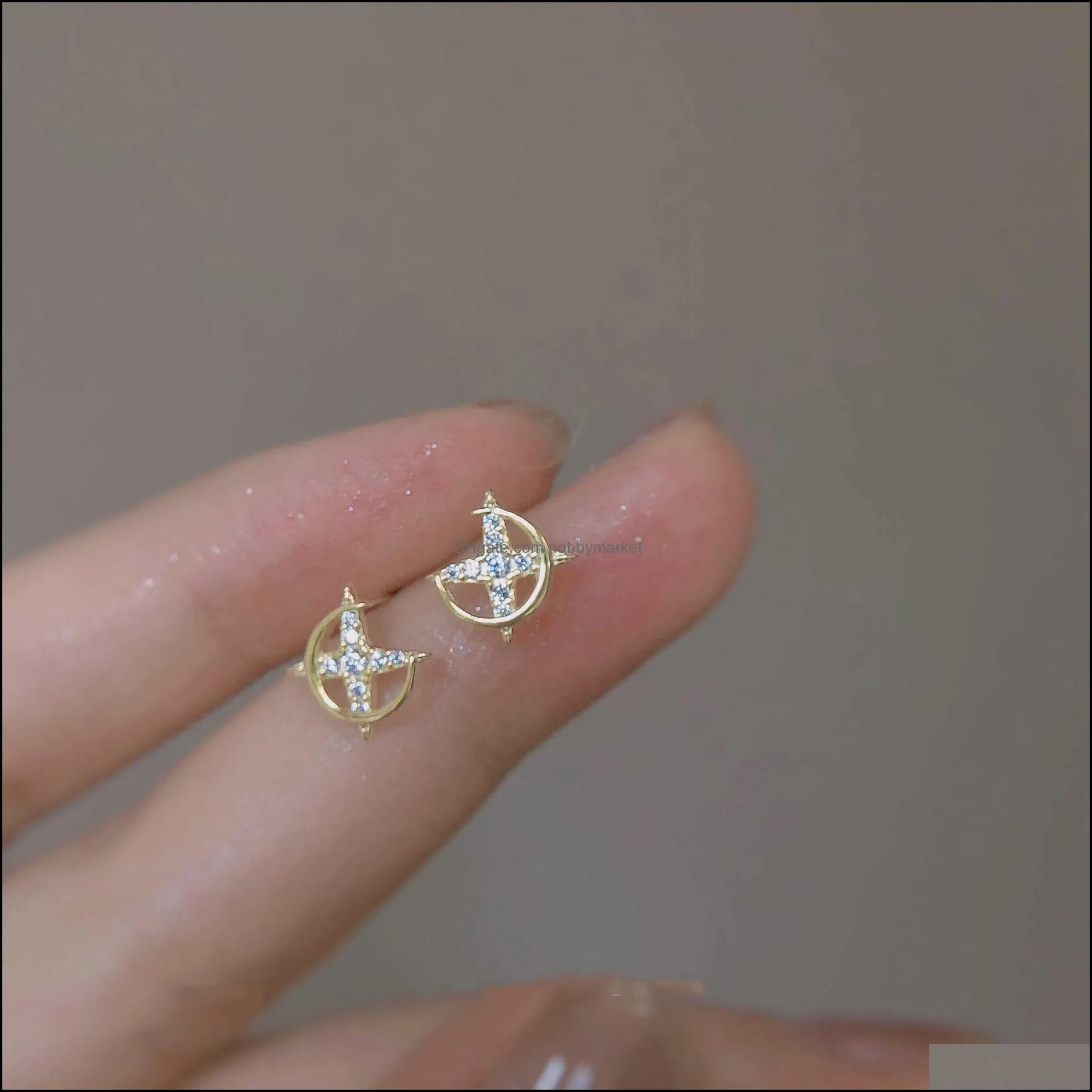 925 Silver Shining Star Earring Female Exquisite High Sense Design Simple Temperament Moon s