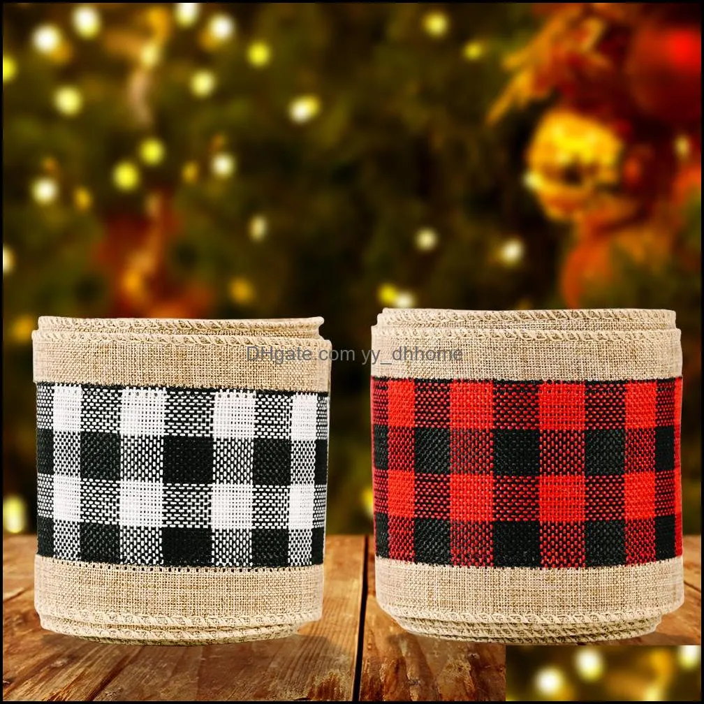 Christmas Fall Crafts Decoration Wired Edge Ribbons Black White  Plaid Ribbon for DIY Gift Wrapping KDJK2107