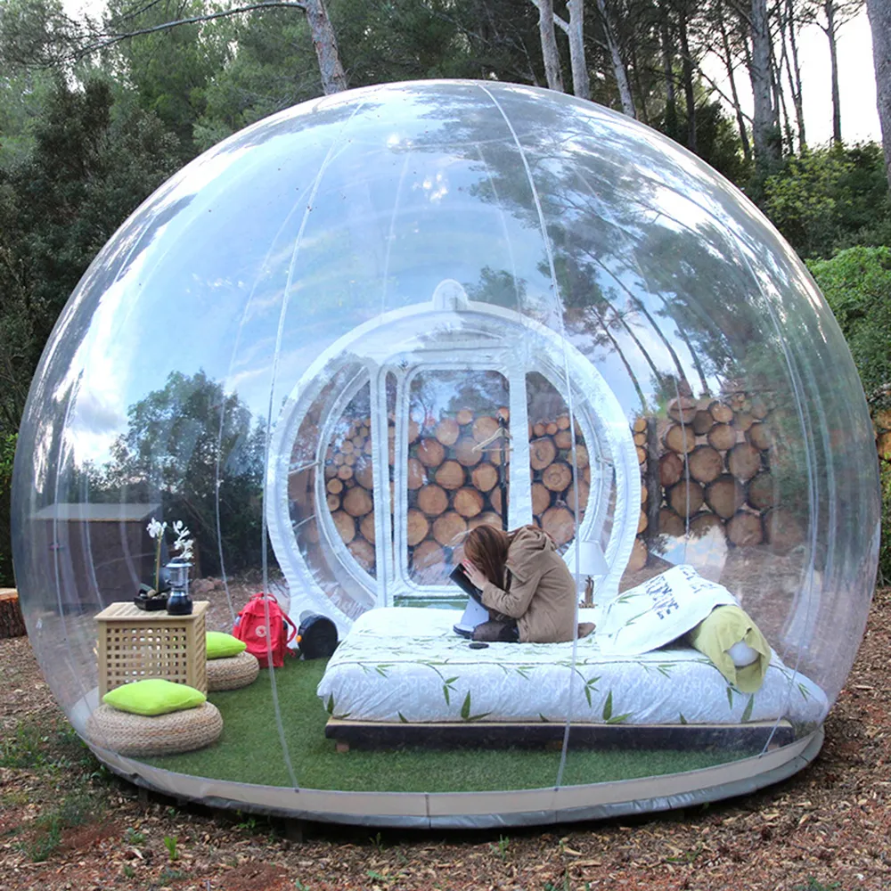 Fast Delivery 2 People Outdoor Single Tunnel Inflatable Bubble Dome Tent Eco Home With Fan 3/4/5M Dia Igloo Clear House Hotel