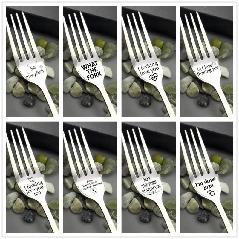 Silver Fork With Sweet Word Family and Friends Tableware Gift Festival Gift Home Kitchen Fork Dinnerware Accessories