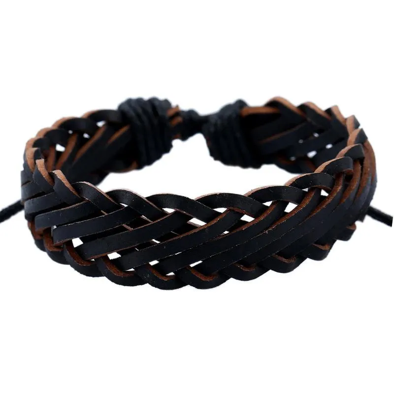 Tennis HXMENG Bracelet multicouche en corde de cuir tressé Vintage Simple Street S pour hommes, accessoires pour la main, cadeau bijoux