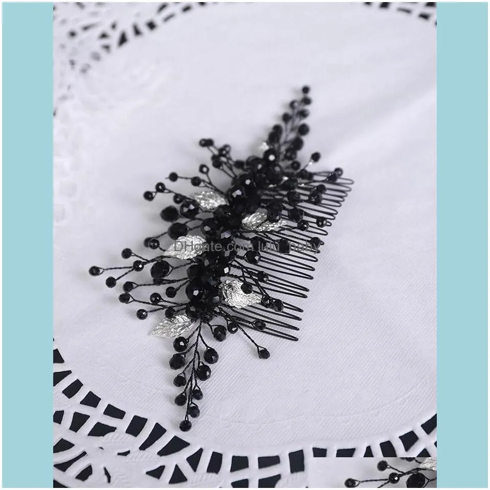 Hair Clips & Barrettes Wedding Accessories Leaves Black Crystal Comb Trendy Jewelry Handmade Bridal Headpieces Christmas Tiara