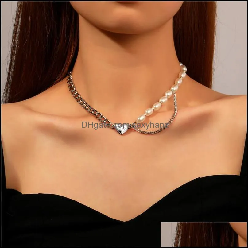 Chokers halsband hängsmycken smycken koreansk pärlkedja skarvning choker kvinnor metall hjärta tofs clavicle kedjor valentines dag presentälskare