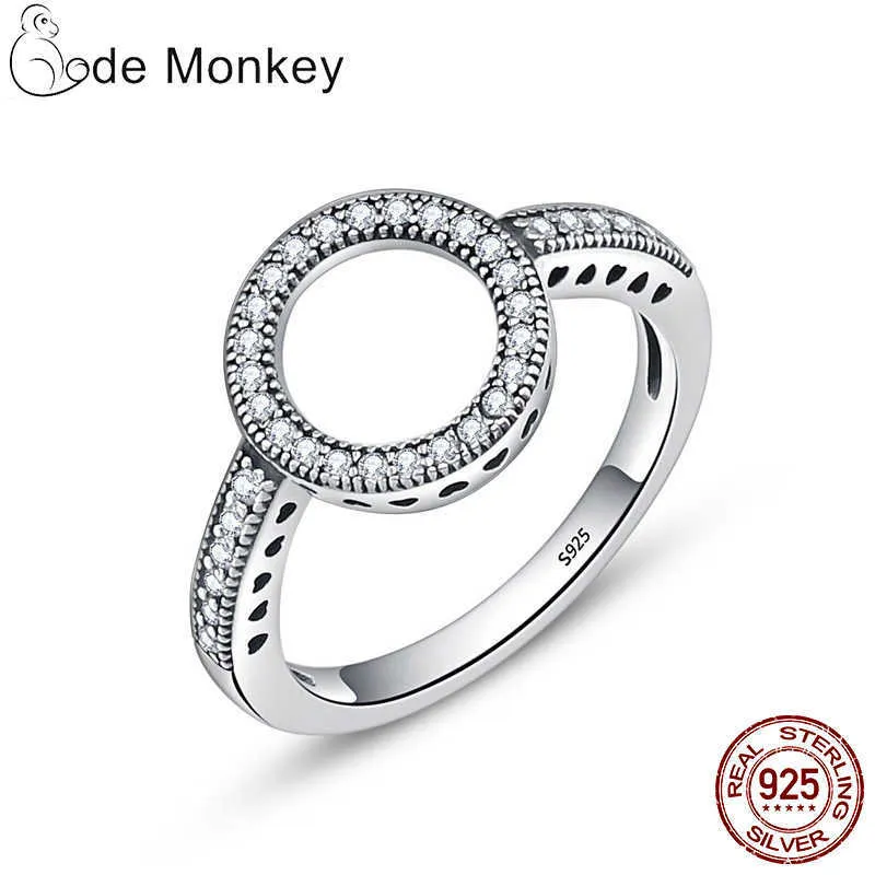 CODEMONKEY 100% 925 Sterling Silver Clear CZ Cirkel Rund Lucky Ringar Kvinnor Smycken 2019 Drop R041