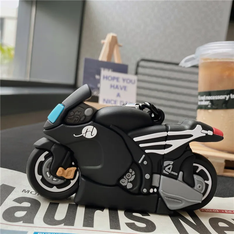 3D desenhos animados legal motocicleta acessórios de fone de ouvido homem meninos crianças de silicone macio de proteção à prova de choque com chaveiro para airpods 1 2 pro 3 bluetooth airpods3