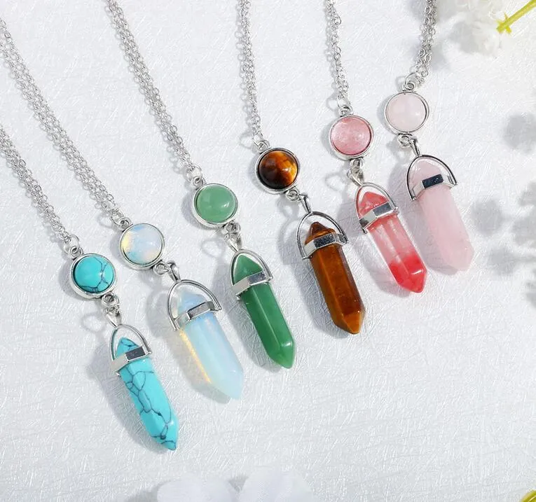 Colgantes de piedras preciosas naturales Collar Opal Rosa Cuarzo Curación Cristal Colgante Piedra Neckalce Joyería para Mujeres Chicas