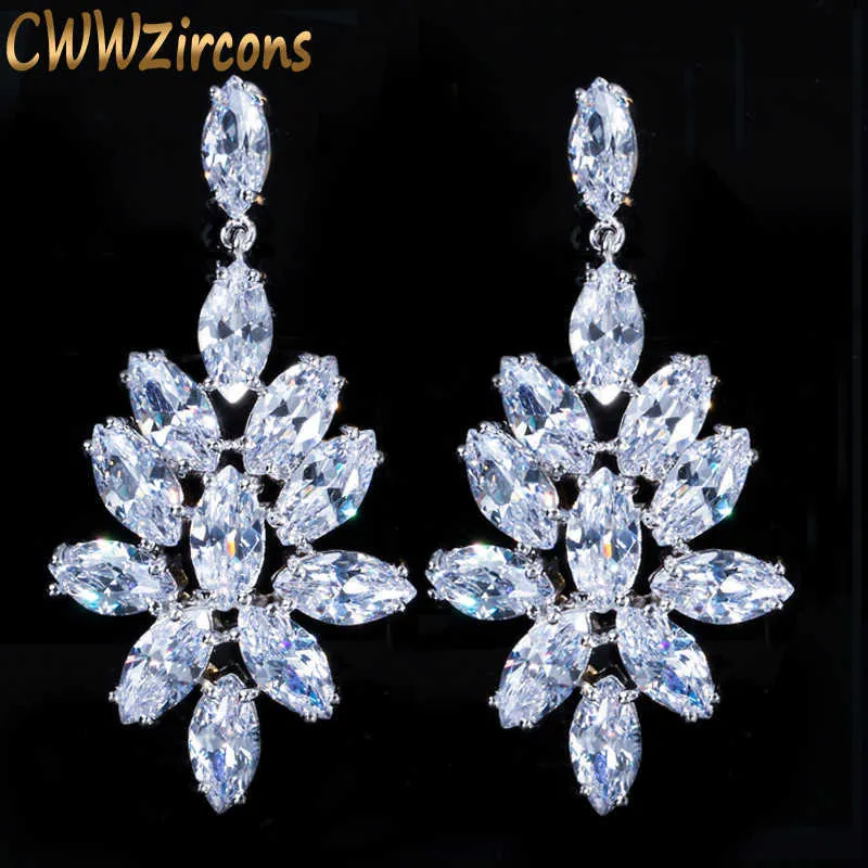 Splendidi orecchini da sposa pendenti con pendenti lunghi in cristallo CZ bianco per le donne Accessori per gioielli da festa nuziale CZ039 210714