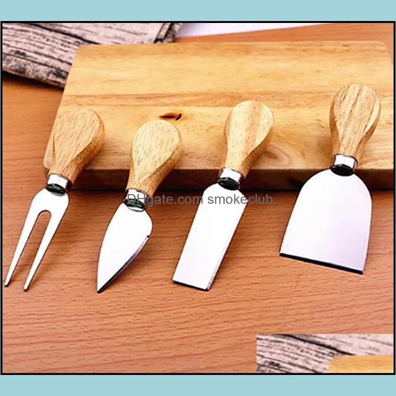 Övrigt kök Kök, Matsal Bar Hem Gardkeneese Verktyg Set Smör Pizza Slicer Cutter Oak Handle Kniv Gaffel Shovel Kit Graters för Cutt