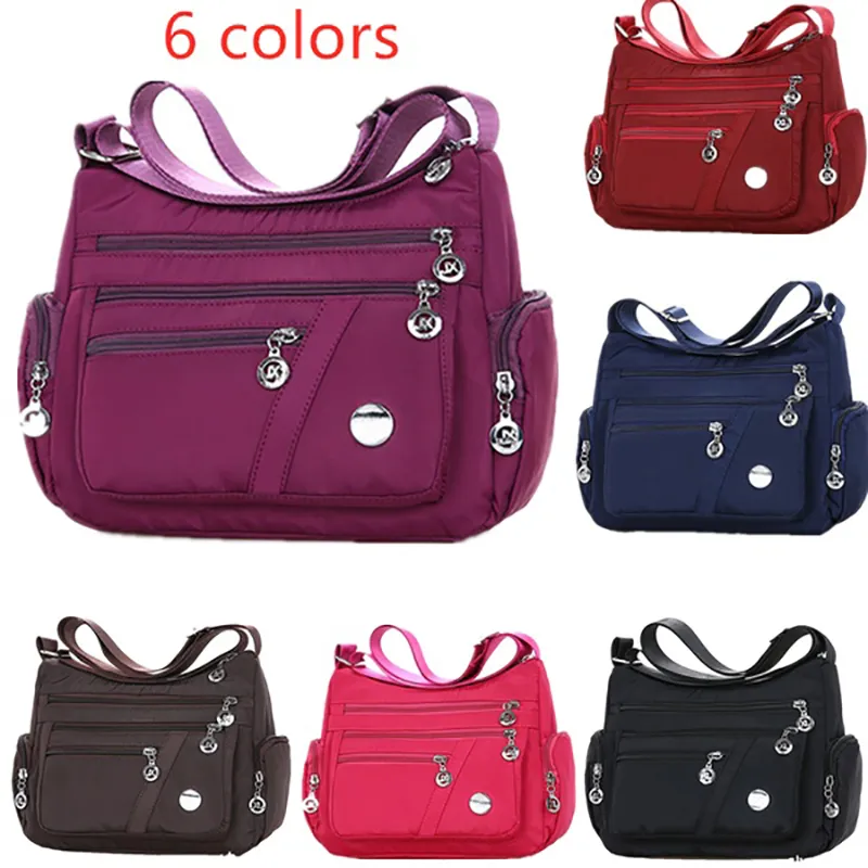 Fashion Women Shoulder Messenger Bag Nylon Oxford Lightweight Waterproof Zipper Package Large Capacity Travel Crossbody Bag Diagonal Mom Casual