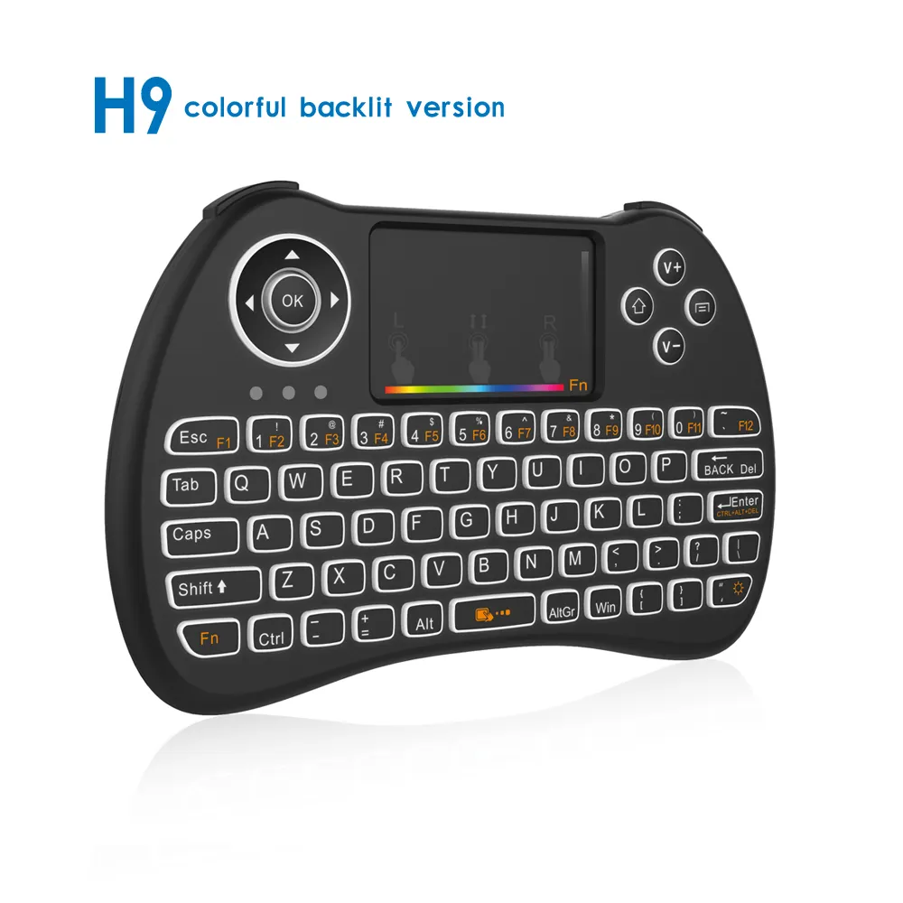 H9 2,4 GHz Tastiera wireless RGB Remoto controller retroilluminato con palmare Touchpad per Mini PC Android TV Box