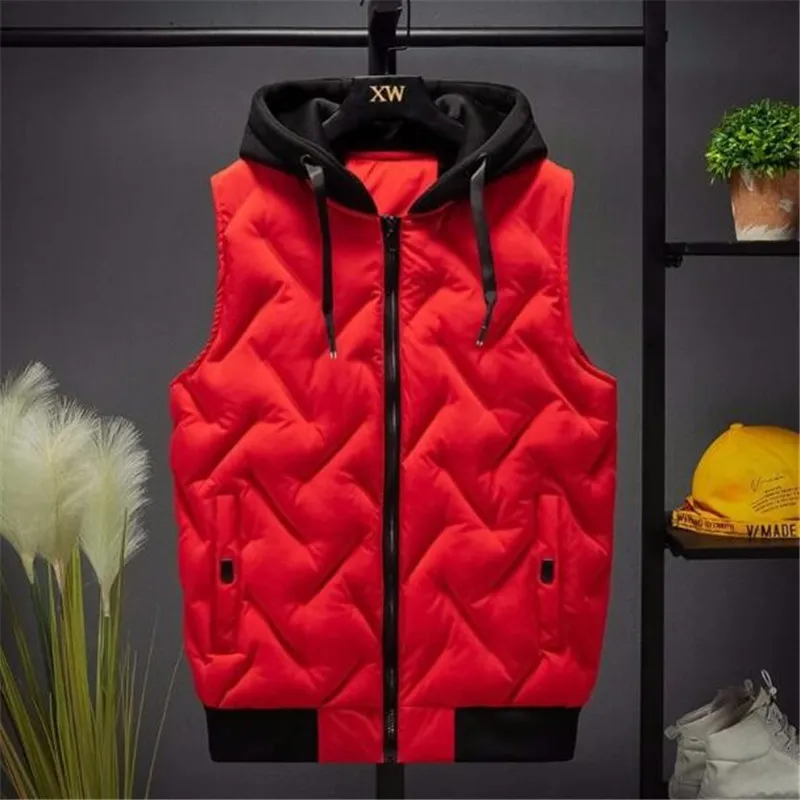 2021 Fashion Men's Casual Hooded Vest Jacket Autumn and Winter Warm Vest Sleeveless Men's Thickened Parker Jacket Coat