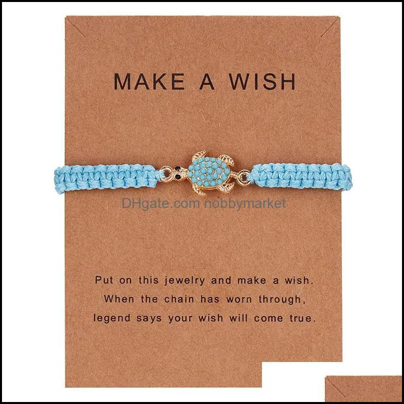 Fashion  Heart Blue Braided Rope Chain bracelets For Women Turquoise Turtle five star Infinity Charm Bangle with Card Jewelry