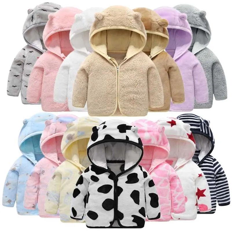 Children's Flannel Clothing hooded jacket for girls Thick Warm a boy born Clothes Coat Baby girl 0-6Y 211204