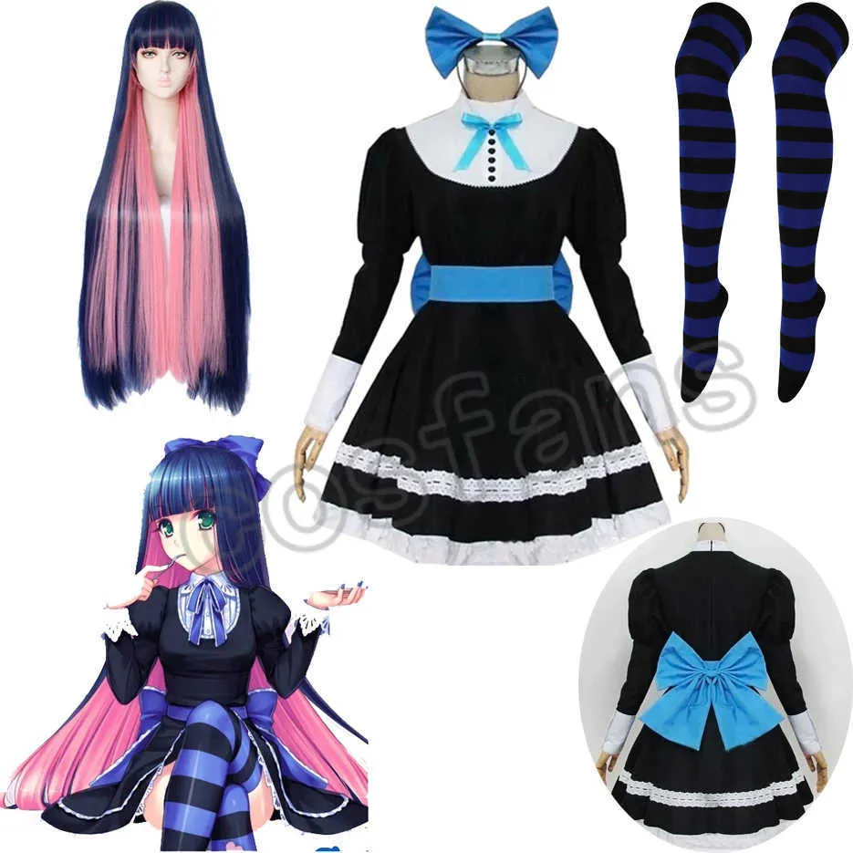 Panty & Stocking with Garterbelt Heroine Anarchy Stocking Black Dress Cosplay Costume women Lolita Maid Suits party Uniform Y0903