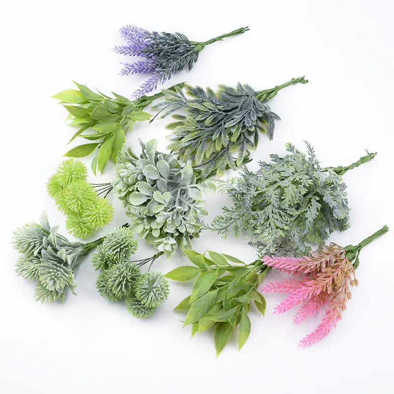6pcs 플라스틱 플로스 인공 식물 결혼식 장식 꽃 바느질 홈 장식에 대 한 바느질 브로치 화병 크리스마스 화환