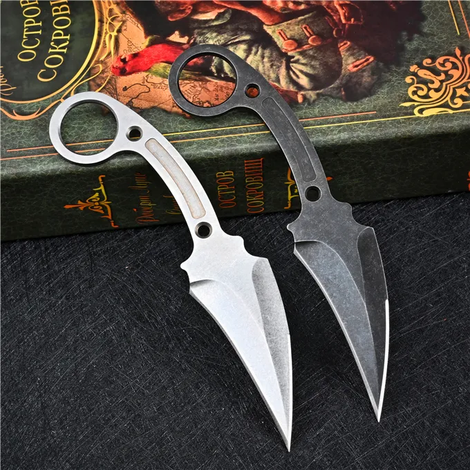 Promotie Karambit Knife D2 Wit/Zwarte Stone Wash Blade Volledige tangstalen handgreep Vaste messen Klauw Knives met