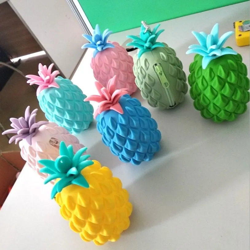 Cute Fruit Pineapple coin bag Purse Keychain Children Adult Silicone Toy Pressure Relief Board Controller Toys Creativity Popper Bags