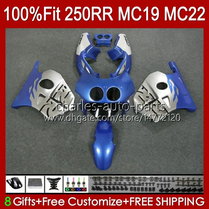 Injection Mold Fairings For HONDA CBR 250RR 250 RR CC 250R CBR 250CC 1988-1989 Bodys 112HC.101 CBR250 RR CC 1988 1989 MC19 88-89 CBR250RR 88 89 OEM Full Kit blue silvery