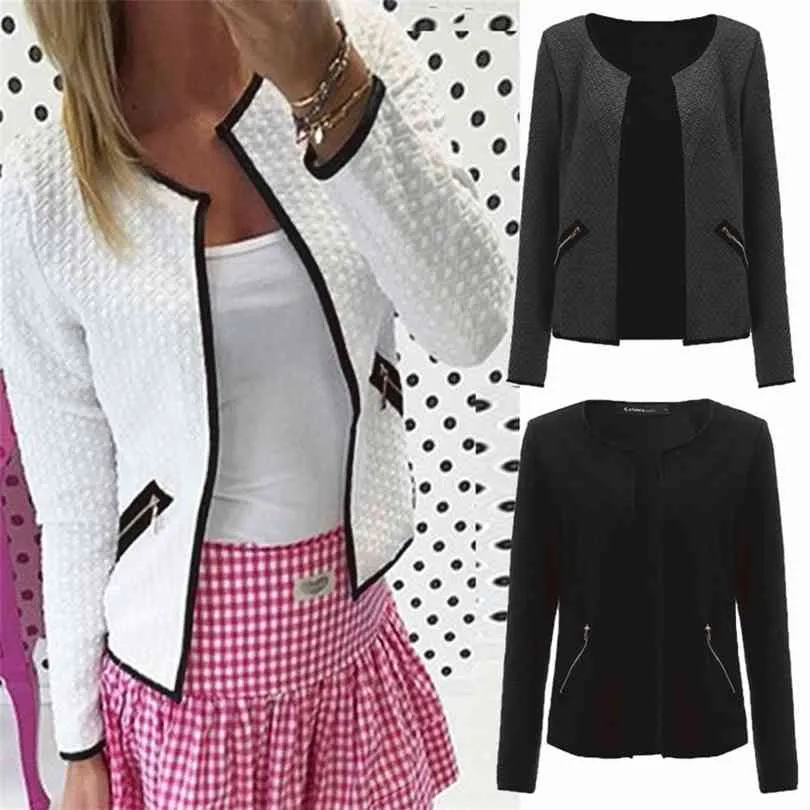 Chaqueta de primavera para mujer Camisa de manga larga para mujer Slim Fit Zip Mujeres Damas Abrigo de béisbol Ropa exterior S 210818