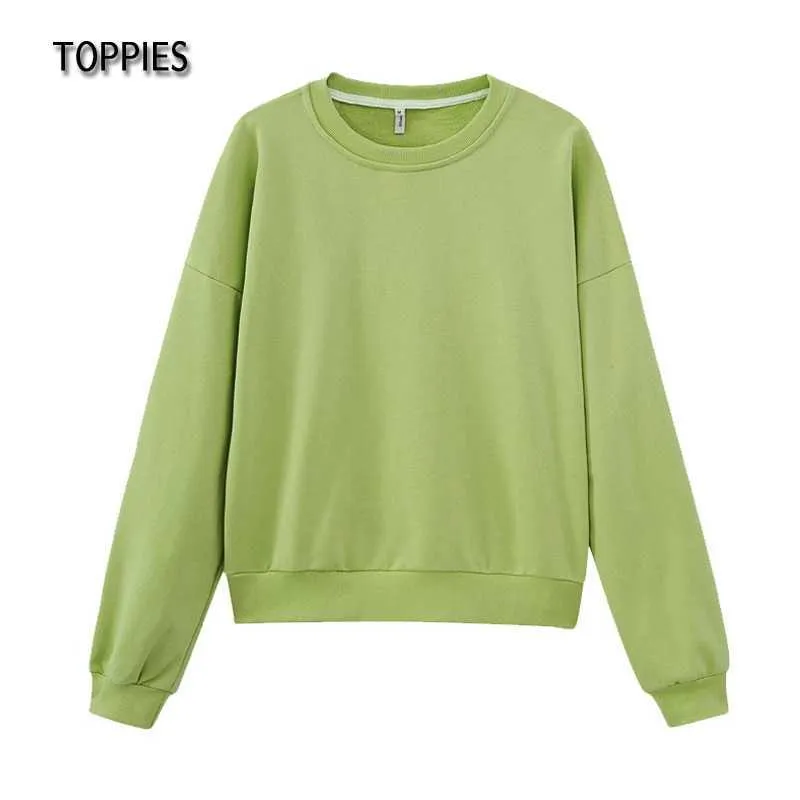 TOPPIES 2021 그린 스웨터 Sudaderas 끌어 당겨 Femme Harajuku Candy Color Terry Hoodies 여성 탑스 X0721