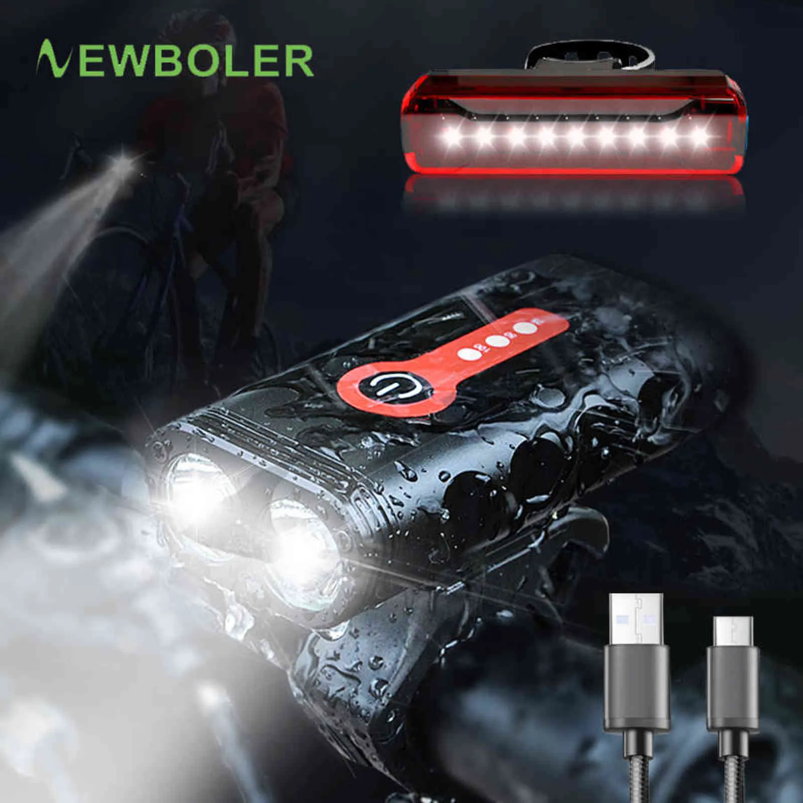 Newboler Super Bright Fietslamp XML-L2 Fietsverlichting Set met USB Letable Achterlicht 18650 Batterij Fietsen Voorlicht Mount Y1119