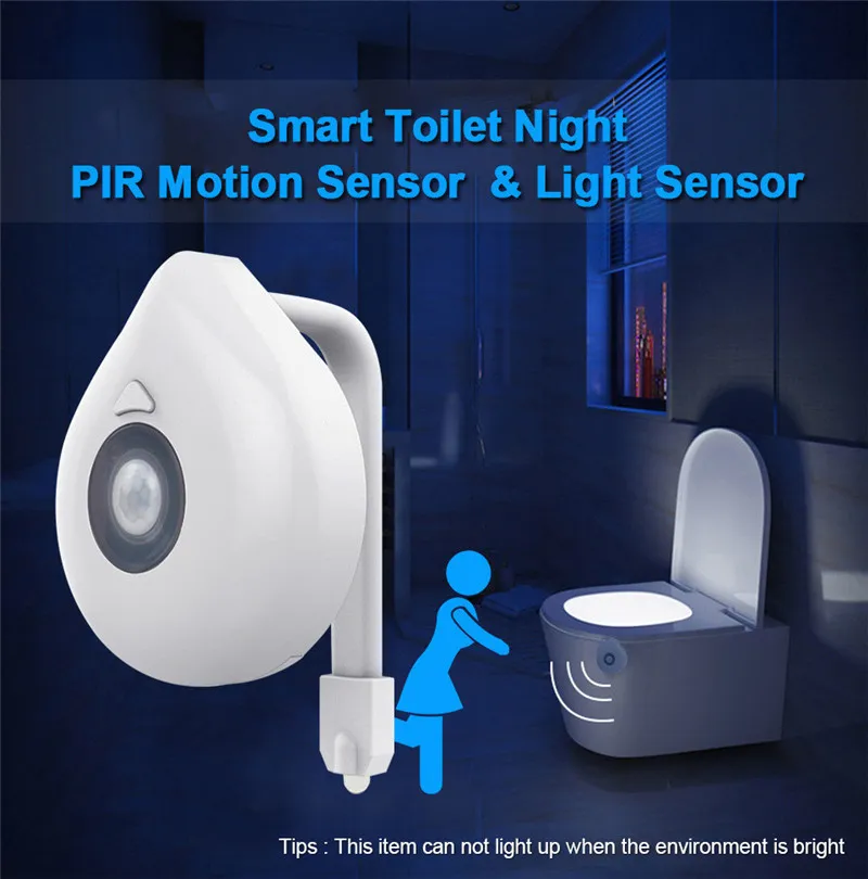 LED WC Light Pir Motion Sensor Night Lamp 8 Cores Backlight WC Bacia de Assento Banheiro Luzes para Childrre