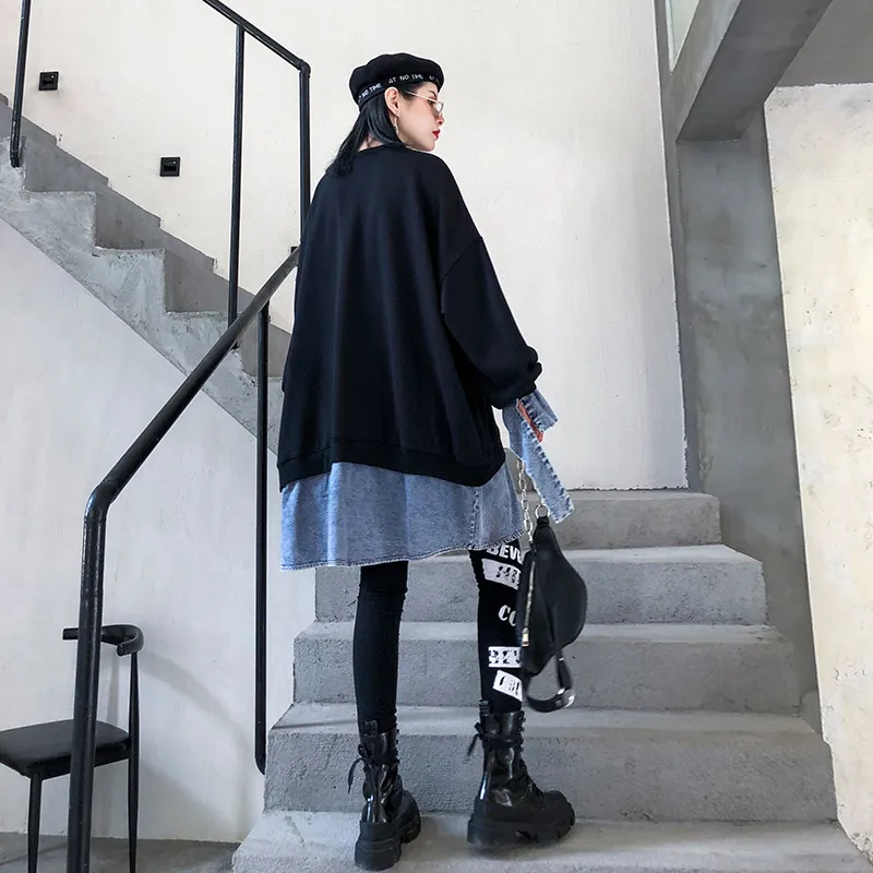 Sudadera De Mezclilla Negra Fits De Faja Femenina: Manga Larga