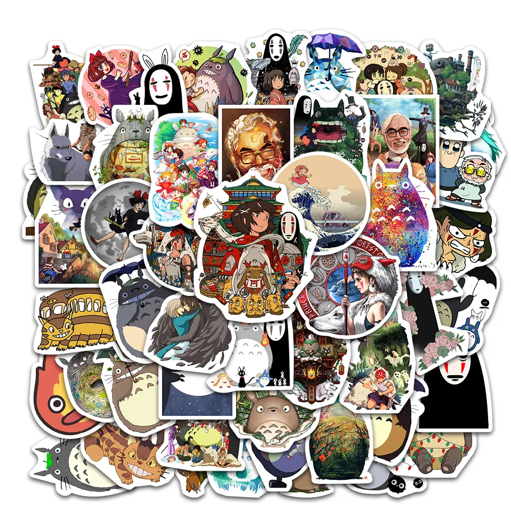 Autocollant de voiture 10/50/100pcs Anime Stickers Totoro Spirited Away Princesse Mononoke Ghibli Hayao Miyazaki Esthétique Étudiant Papeterie Autocollant