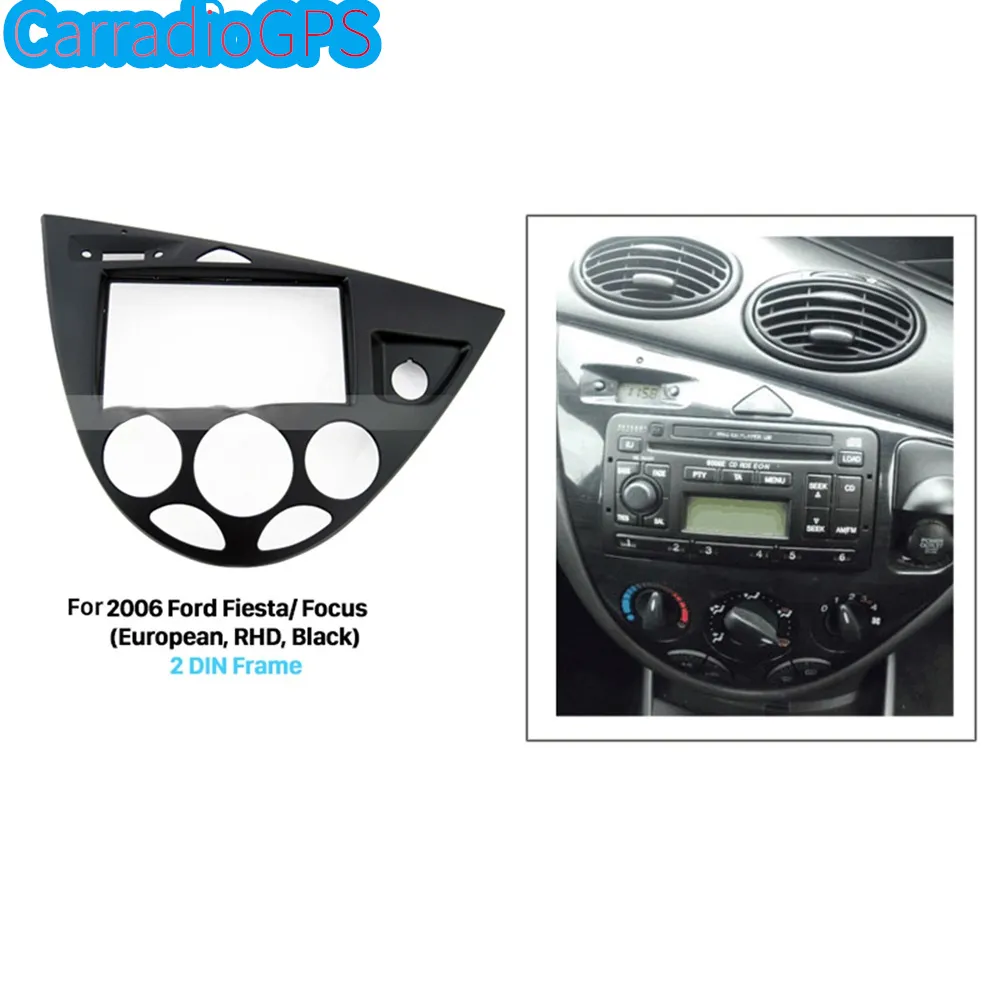 Svart dubbla din bilradio fascia för 2006 Ford Fiesta Focus European Right Hand Dash Kit Styling Panel Frame