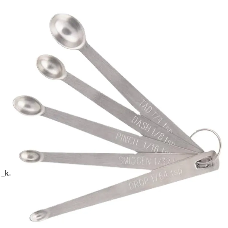 5pcs/Set Mini Portable Stainless Steel Measuring Spoon Kitchen Tools Coffee Measuring Spoons Tea Seasoning Multiple Size bty sea RRA12122