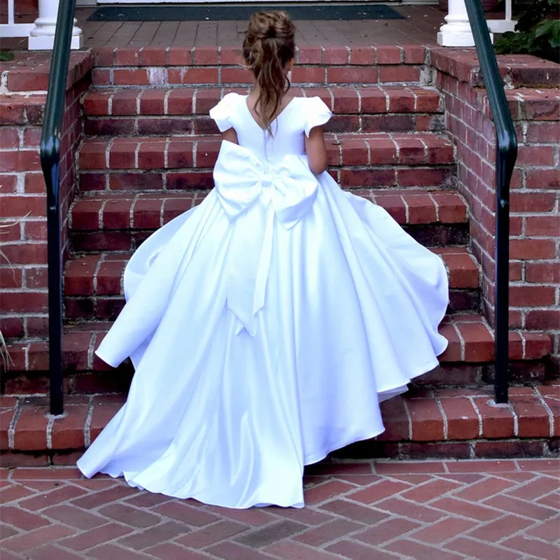 Bow Girls Pageant First Communion Dresses Beautiful Ball Gown Flower Girl Dresses for Weddings