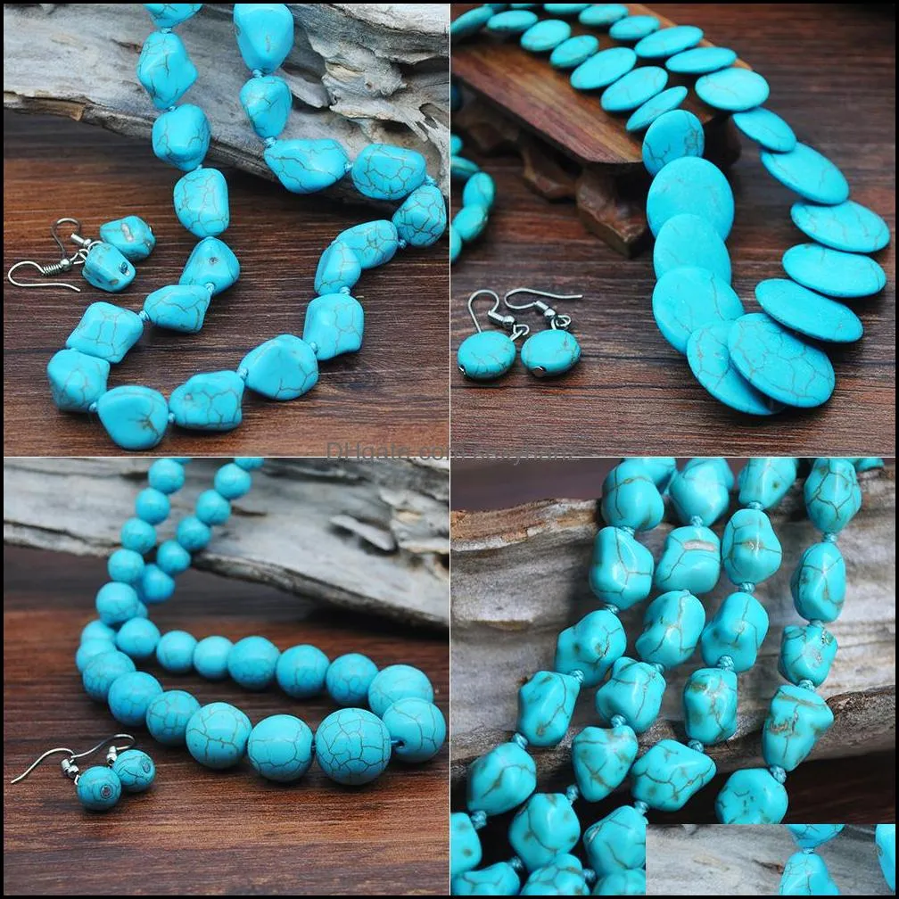 Exaggerated Retro Bohemian Turquoise Necklace Earring Set Ornaments Clothing Accessories