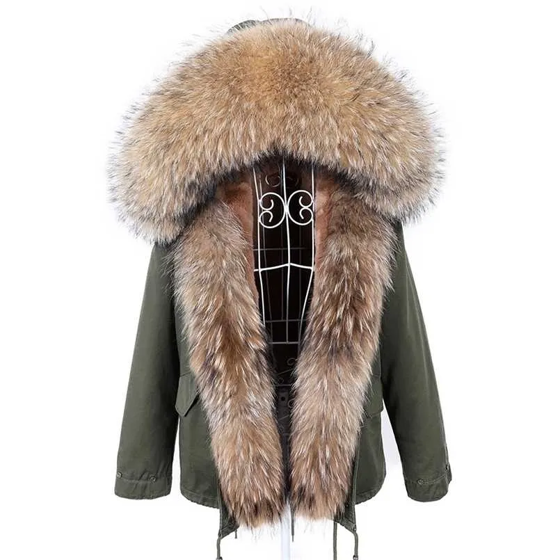 MAOMAOKONG Abbigliamento invernale Cappotto in pelliccia naturale Collo in vera pelliccia di procione Parka Fodera in pelliccia sintetica Giacca corta Cappotto donna 211110