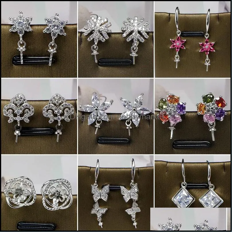 Shiny !Earrings Setting 925 Silver Earrings Setting Pearl Stud Earrings Mounting Earring Blank Fashion Jewelry DIY Gift